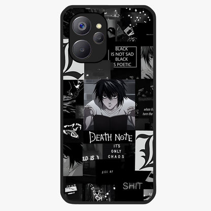 Midnight Chaos Mind Glass Case showing flat back view with abstract dark themed artwork and glossy glass finish.