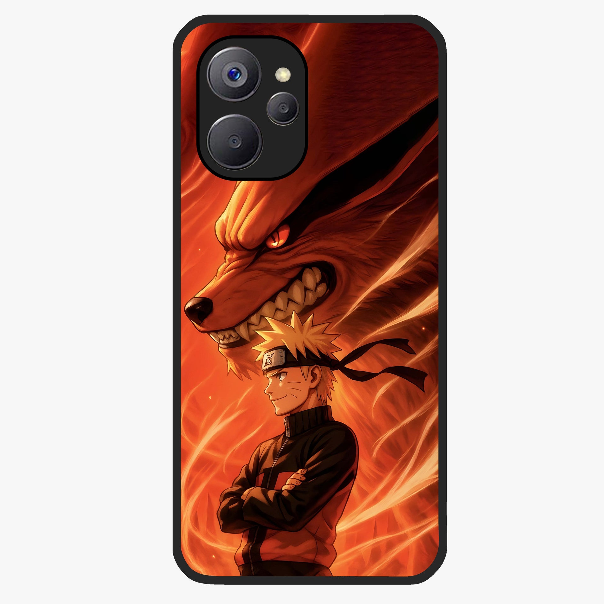 Nine Tails Legacy Glass Case showing flat back view with powerful nine-tailed fox inspired artwork and glossy glass finish.