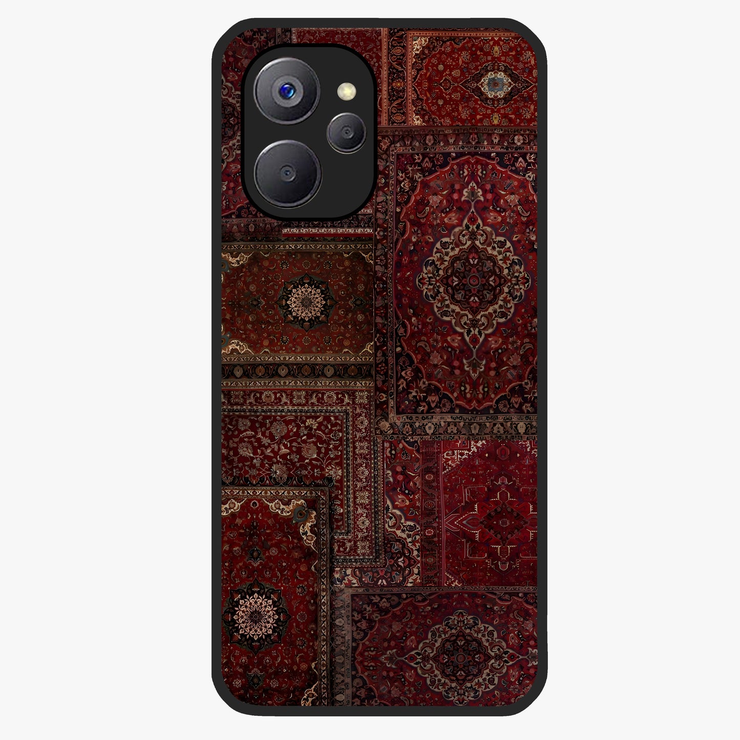 Persian Velvet Tale Glass Case showing flat back view with luxurious Persian velvet pattern artwork and glossy glass finish.