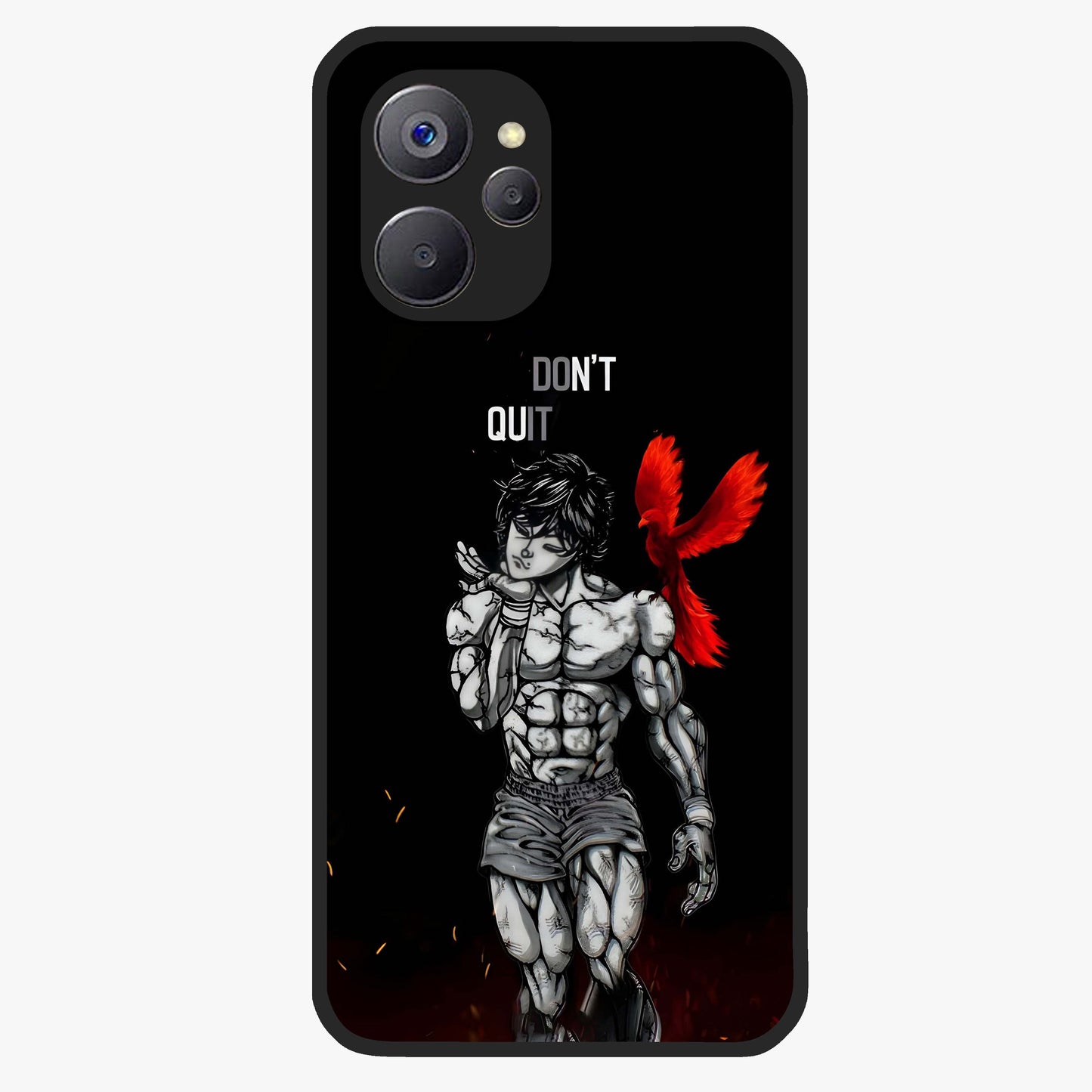 Rise Beyond Limits Glass Case showing flat back view with motivational typography artwork and glossy glass finish.