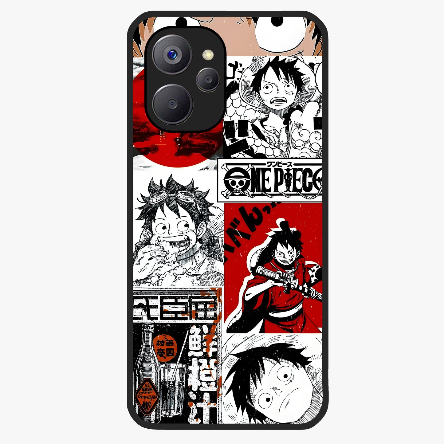 Strawhat Chaos Panels Glass Case showing flat back view with anime inspired chaos panel artwork and glossy glass finish.
