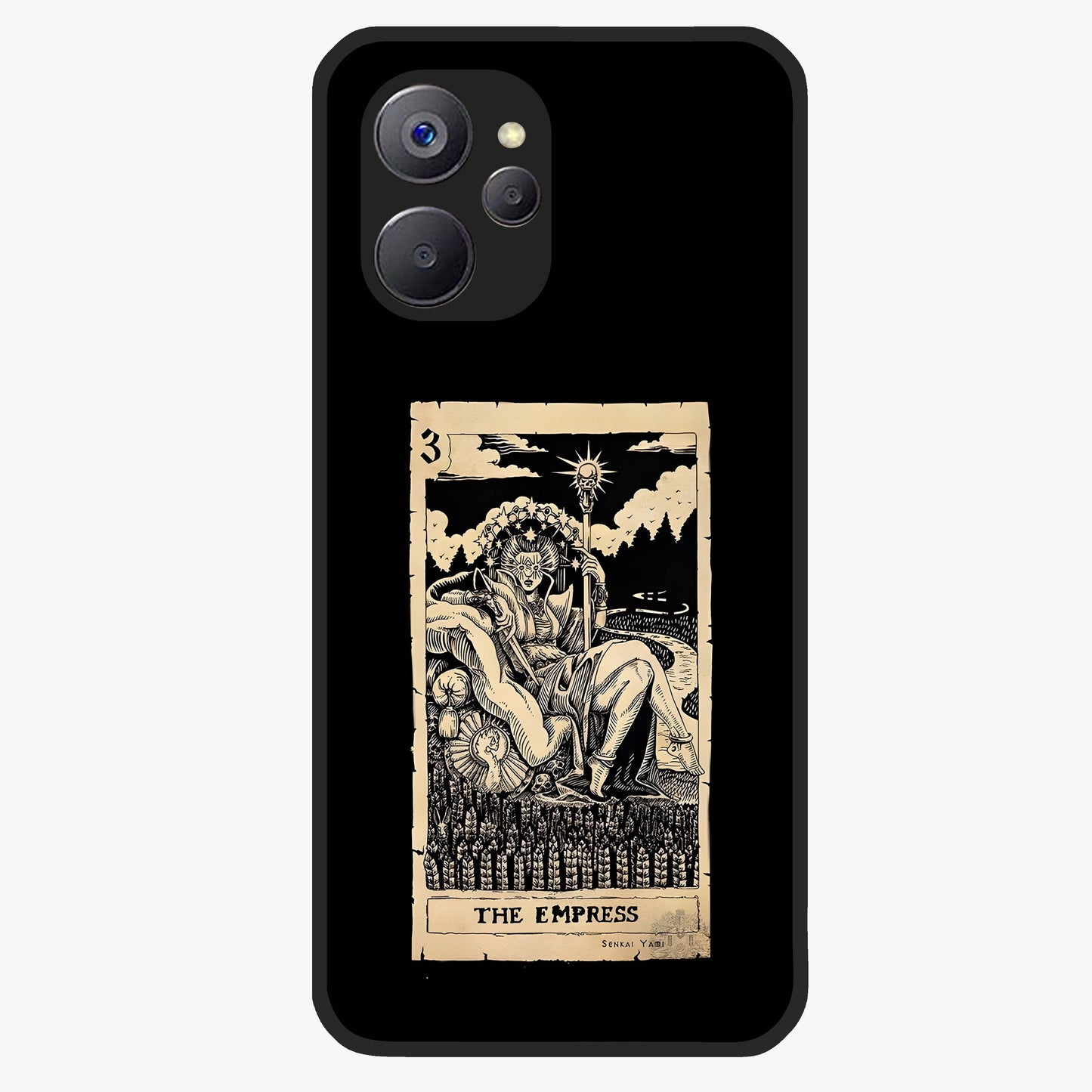 The Empress Glass Case showing flat back view with regal feminine artwork and glossy glass finish.