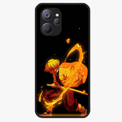Thunder Flame Execution Glass Case showing flat back view with powerful flame and lightning artwork and glossy glass finish.