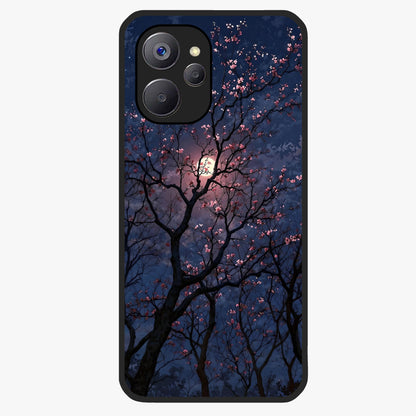 Twilight Sakura Serenade Glass Case showing flat back view with cherry blossom artwork at twilight and glossy glass finish.