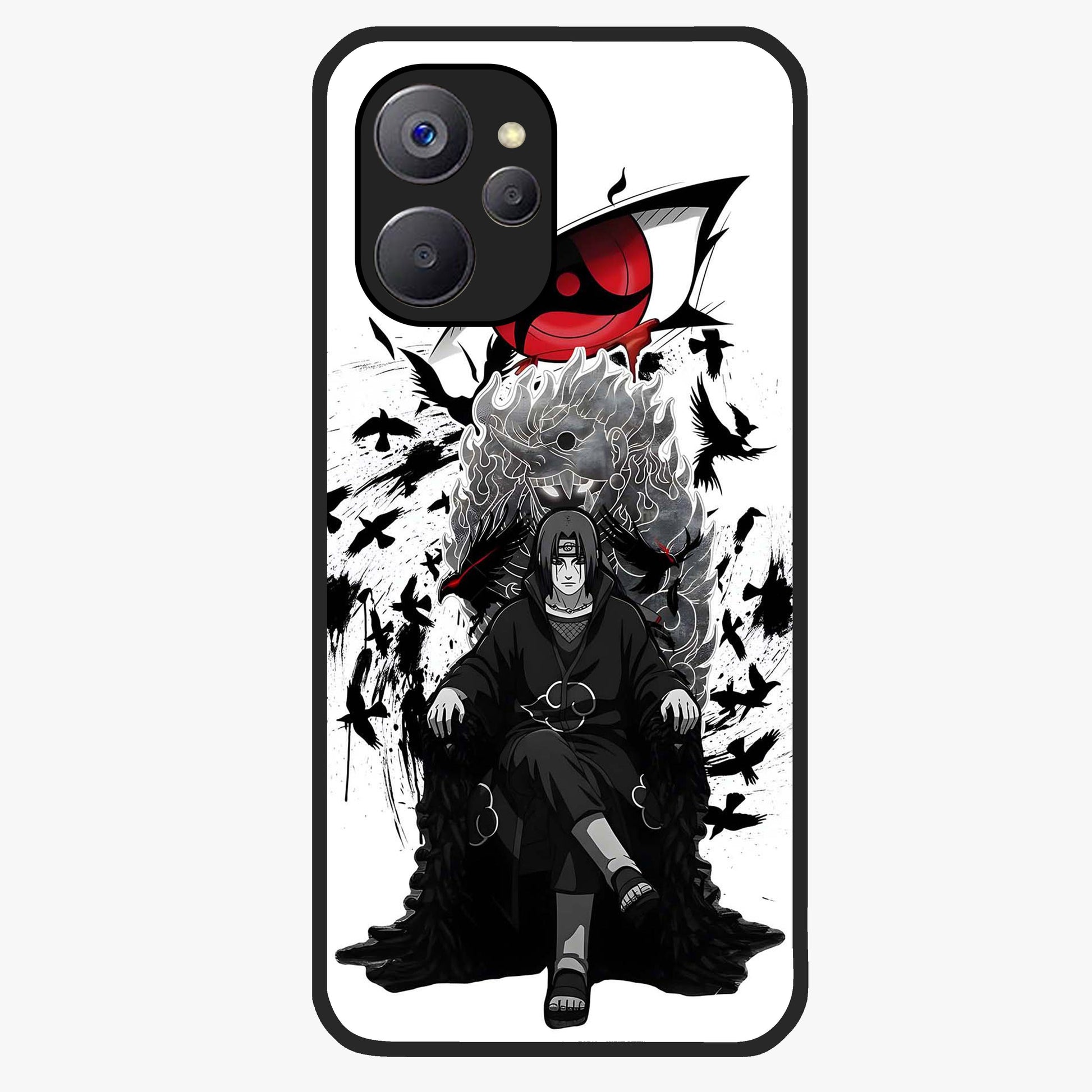 Uchiha Shadow Throne Glass Case showing flat back view with cosmic underwater themed artwork and glossy glass finish.