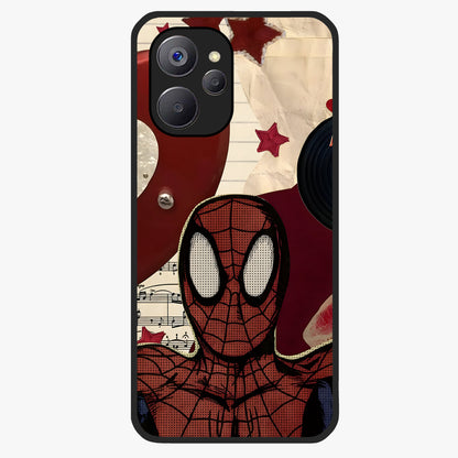 Web Warrior Vibes Glass Case showing flat back view with superhero inspired web themed artwork and glossy glass finish.