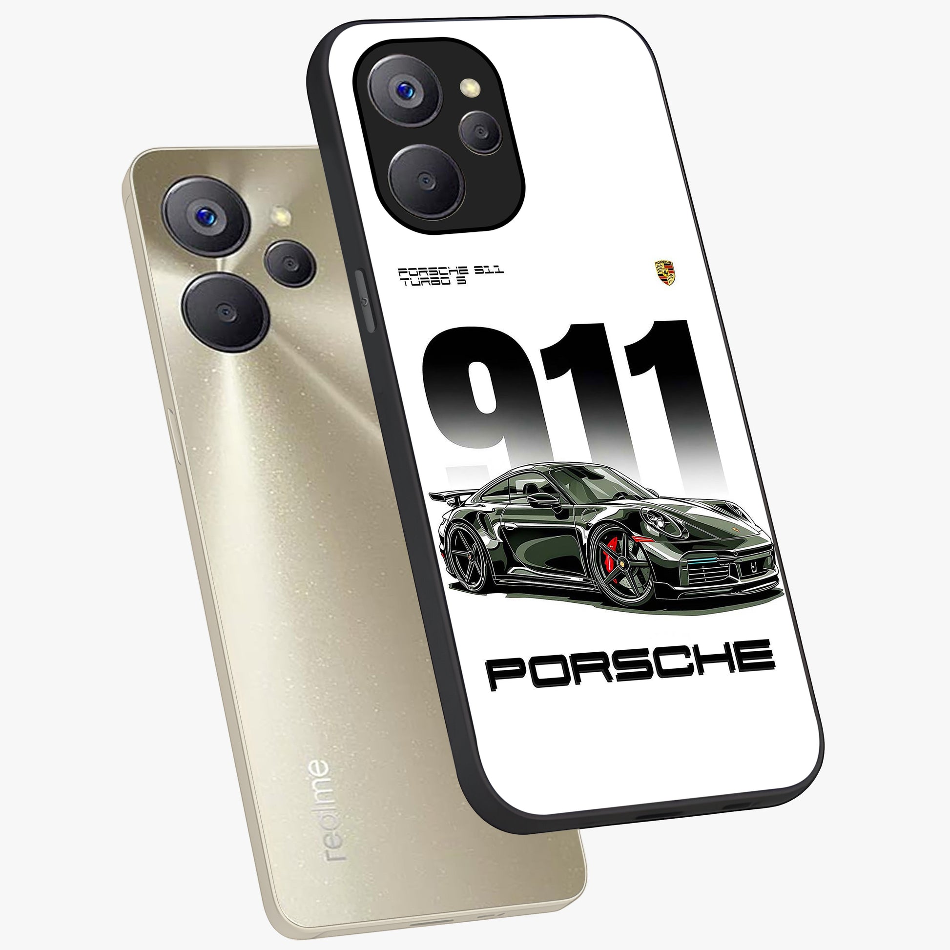 911 Turbo Dominance Glass Case displayed in premium angled mockup highlighting sporty car illustration and sleek glass surface.