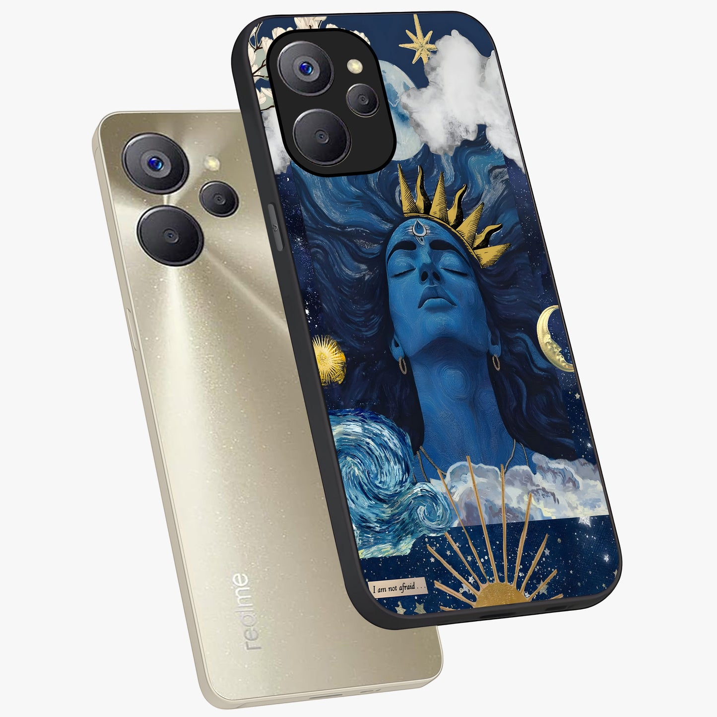 Aesthetic Lord Shiva Glass Case displayed in angled mockup highlighting spiritual Shiva illustration and sacred aesthetic design.