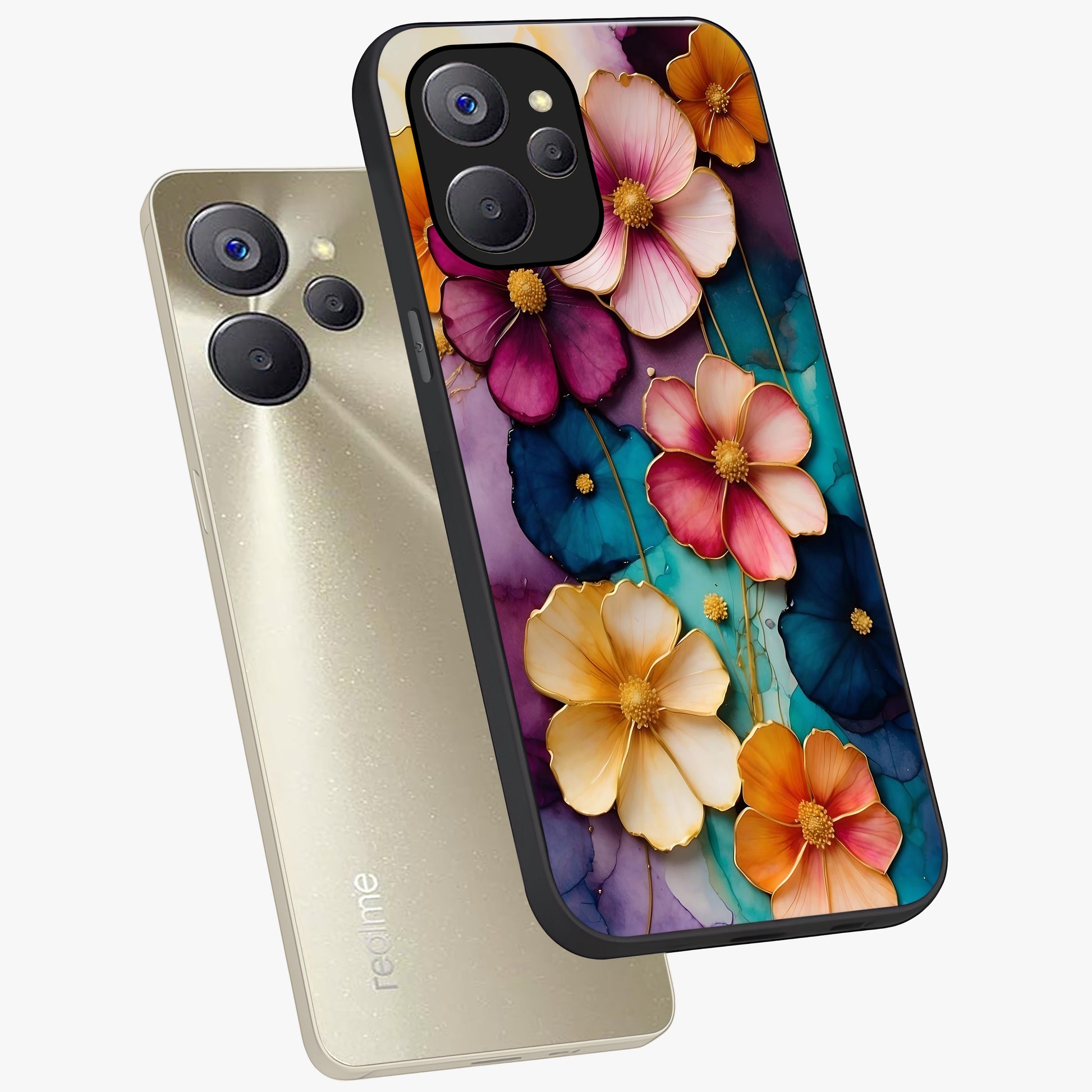 Artlyn Grace Flower Pattern Glass Case displayed in angled mockup highlighting delicate flower pattern design and smooth glass surface.