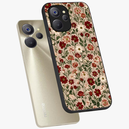 Biege Flower With Leaf Glass Case displayed in angled mockup highlighting minimal floral leaf design and elegant aesthetic.