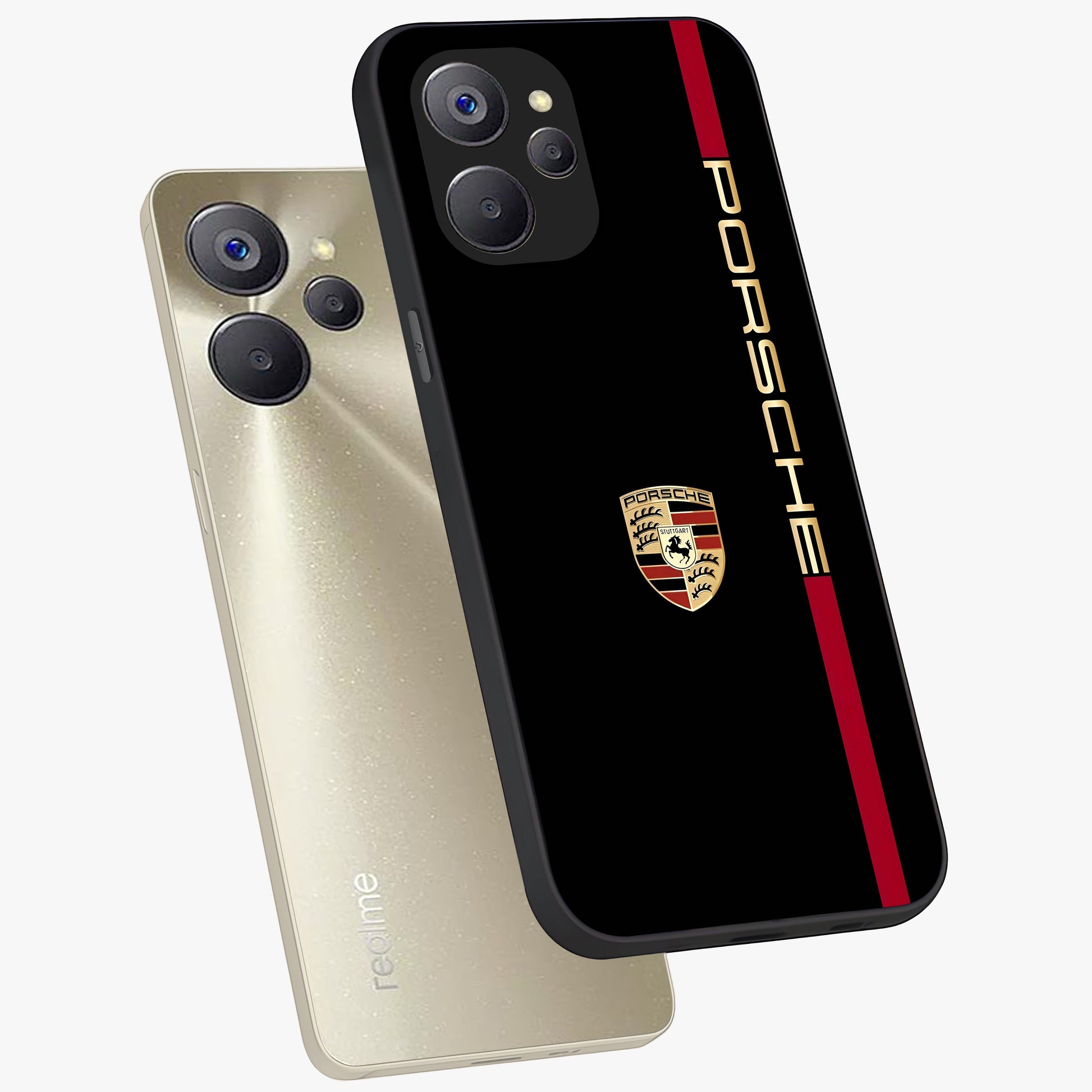 Black Minimal Porsche Glass Case displayed in angled mockup highlighting modern minimal car illustration and clean aesthetic design.