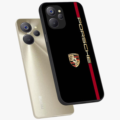 Black Minimal Porsche Glass Case displayed in angled mockup highlighting modern minimal car illustration and clean aesthetic design.
