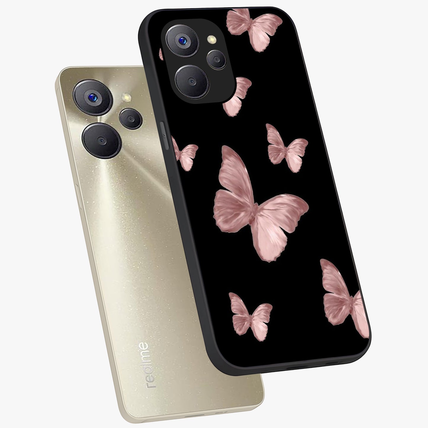 Butterfly Pattern Glass Case displayed in angled mockup highlighting delicate butterfly design and aesthetic pattern style.