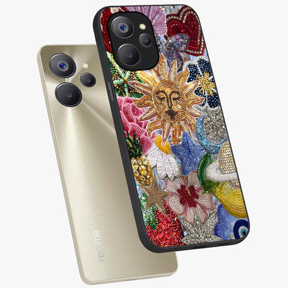 Celestial Floral and Playful Glass Case displayed in angled mockup highlighting playful floral design with dreamy celestial elements.