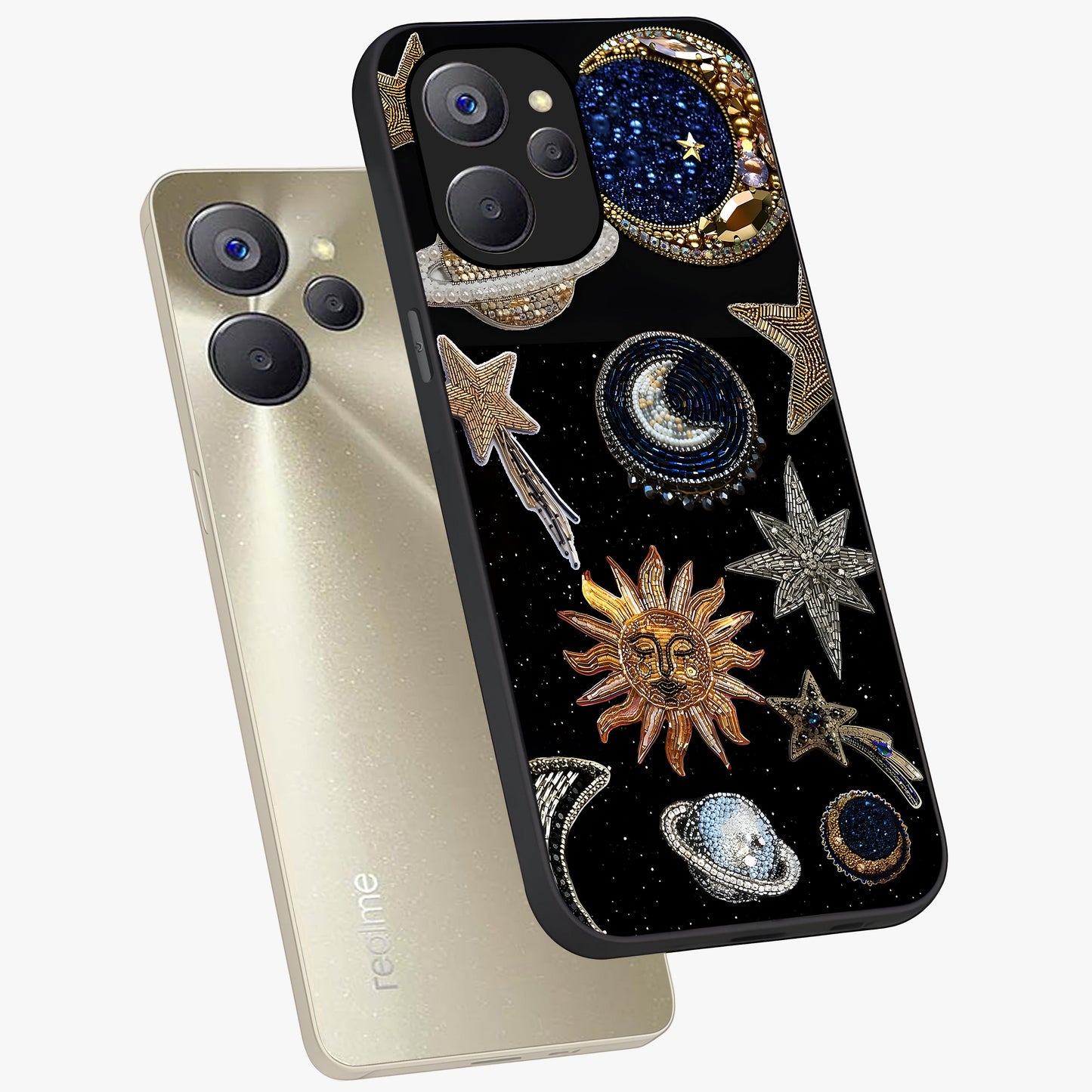 Celestial Gem Constellations Glass Case displayed in angled mockup highlighting gemstone inspired constellation design.
