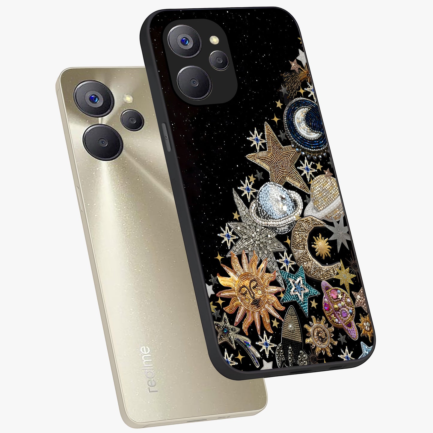 Cosmic Sparkle Dreams Glass Case displayed in angled mockup highlighting dreamy star sparkle design with celestial aesthetic.