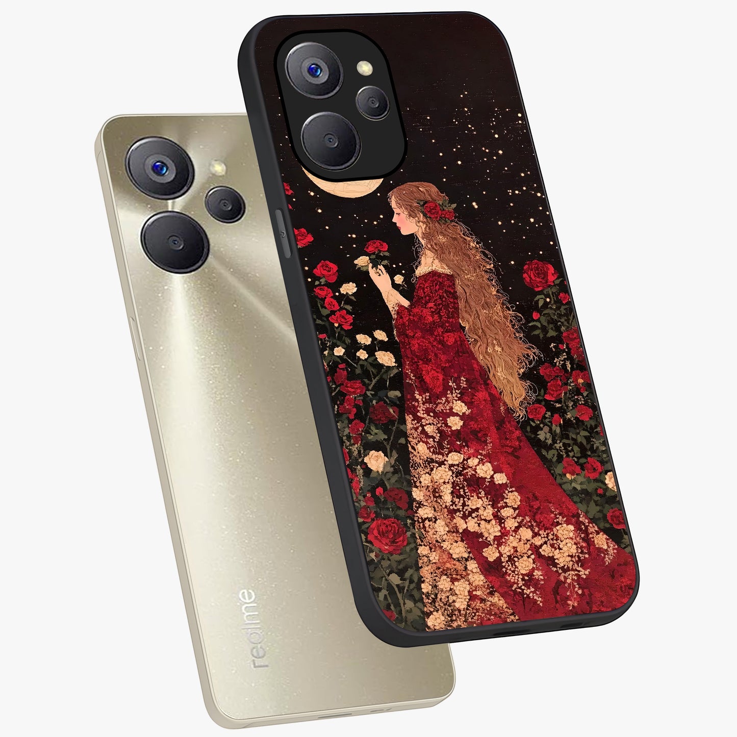 Crimson Dreams Glass Case displayed in angled mockup highlighting soft crimson aesthetic design with artistic theme.