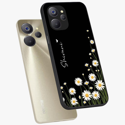 Daisy Cascade Custom Name Glass Case displayed in angled mockup highlighting delicate daisy artwork with custom name feature.