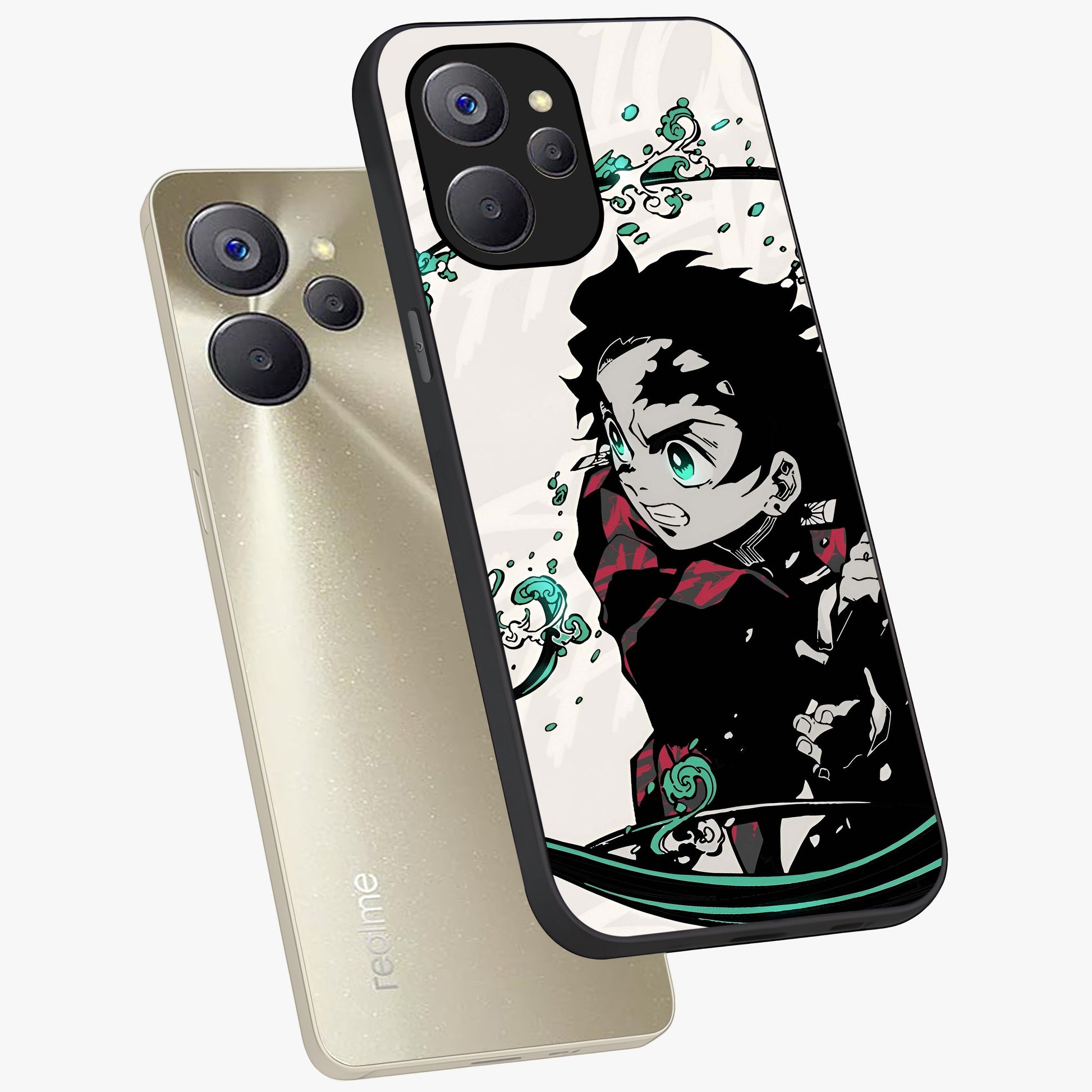 Demon Slayer Glass Case displayed in angled mockup highlighting dramatic anime character design with action aesthetic.