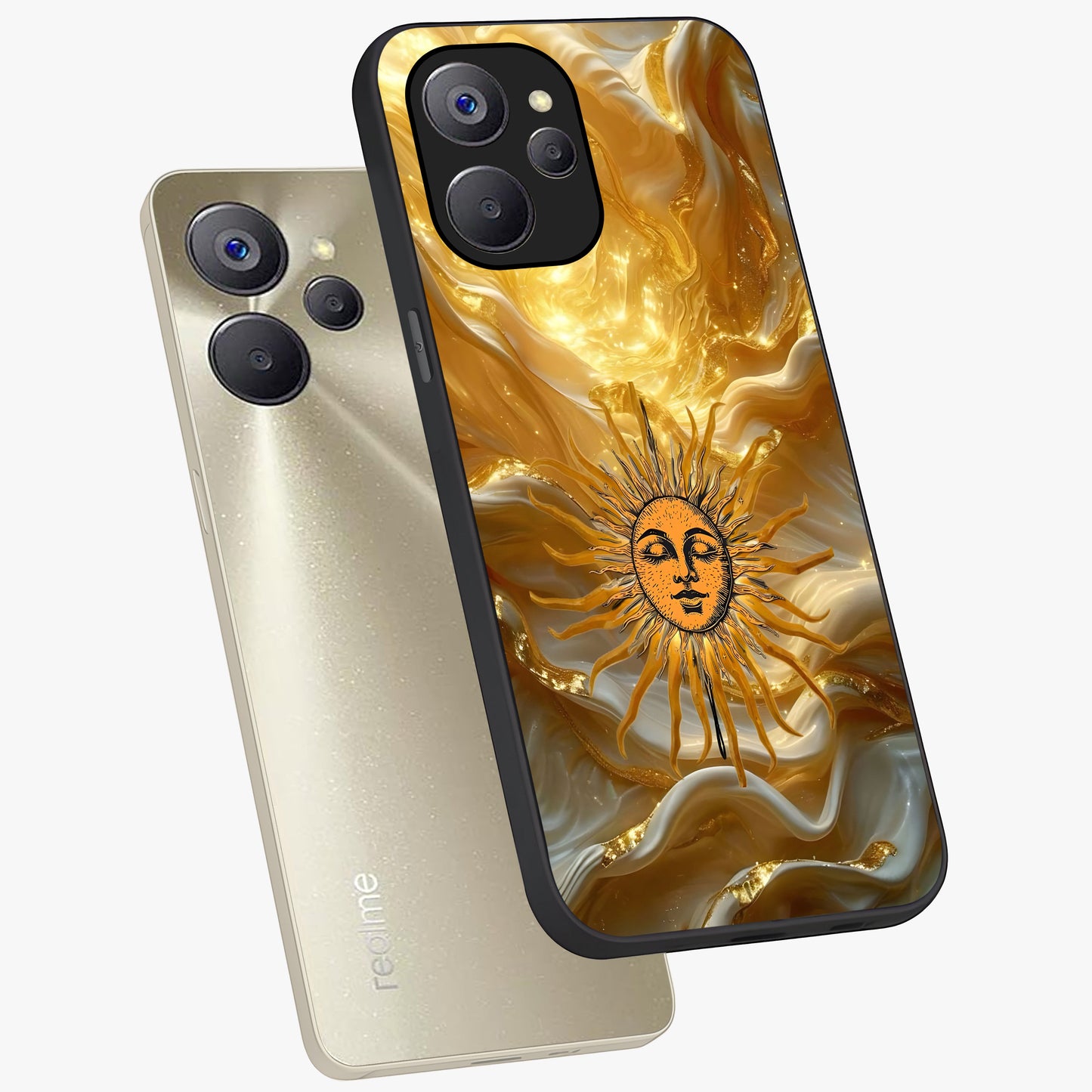 Eternal Golden Glow Glass Case displayed in angled mockup highlighting glowing golden aesthetic design with elegant style.