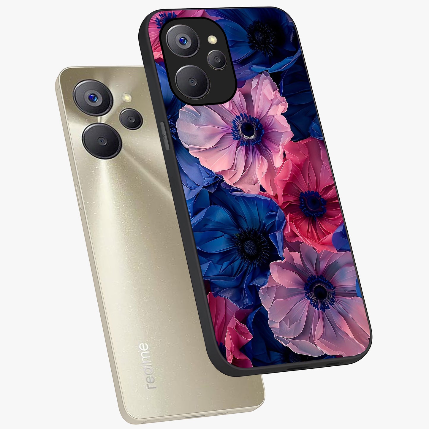 Flower Paper Art Pattern Glass Case displayed in angled mockup highlighting layered paper flower design with artistic aesthetic.