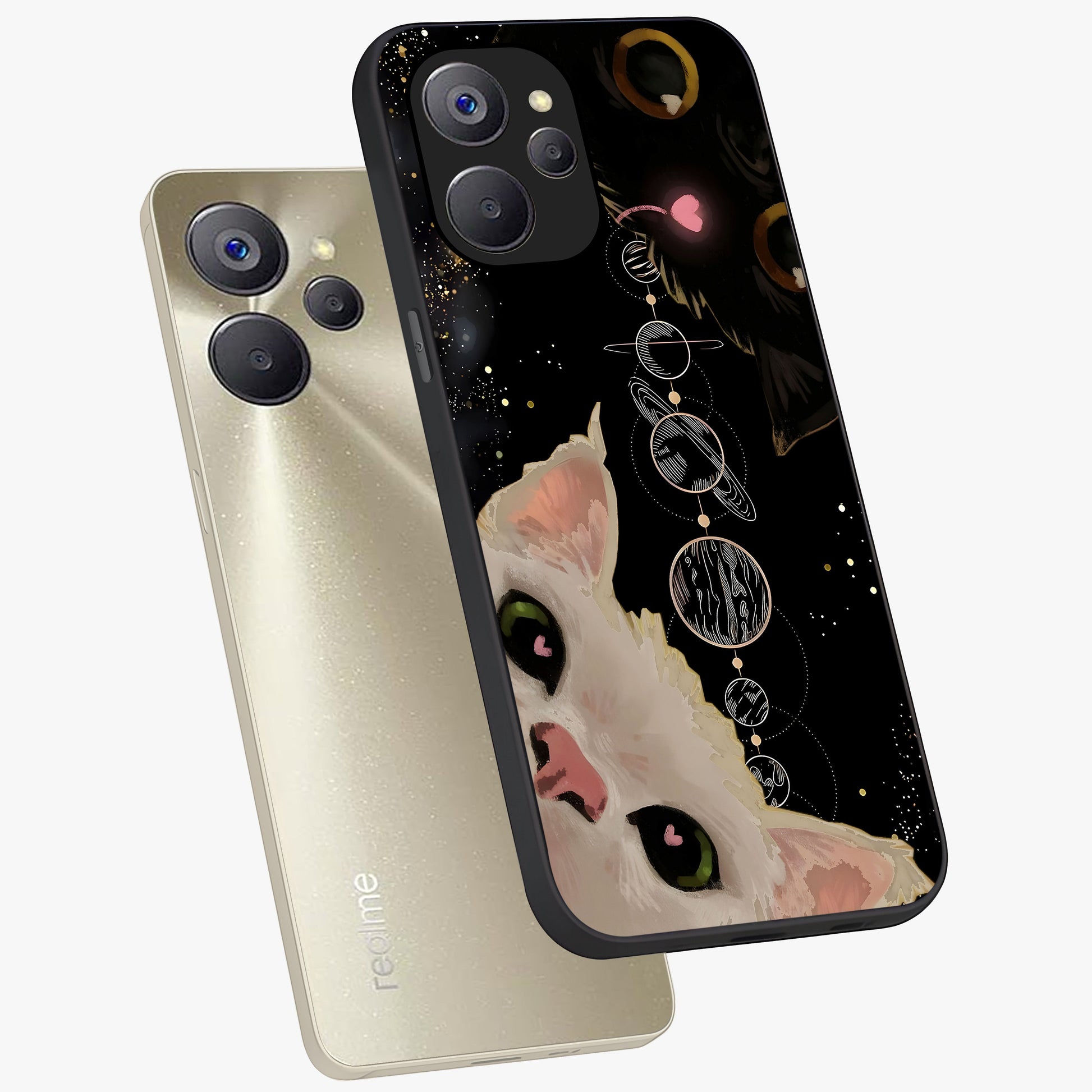 Galactic Cat Glass Case displayed in angled mockup highlighting celestial feline illustration with galaxy aesthetic style.
