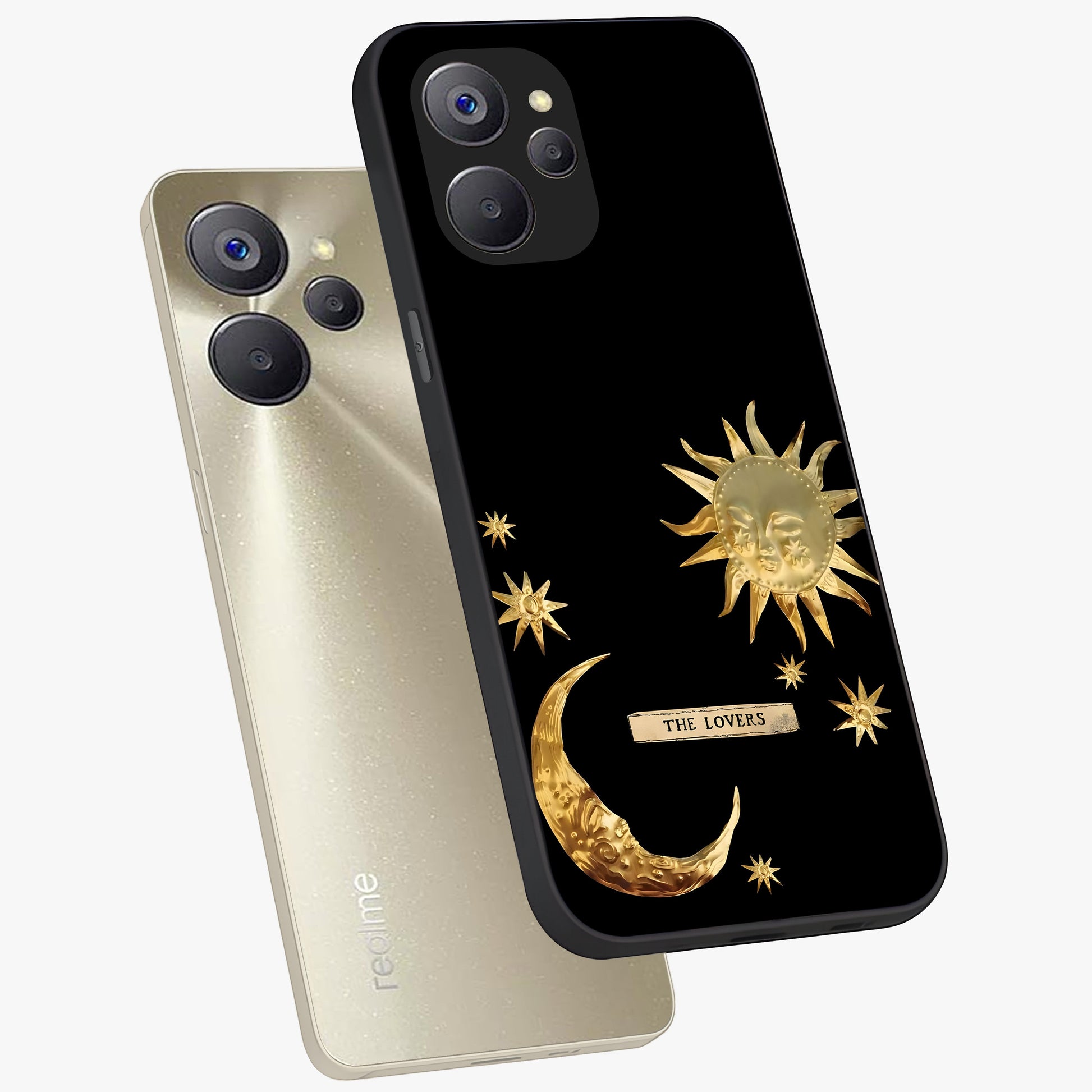 Gold Sun Blush Glass Case displayed in angled mockup highlighting radiant sun design with warm golden aesthetic.