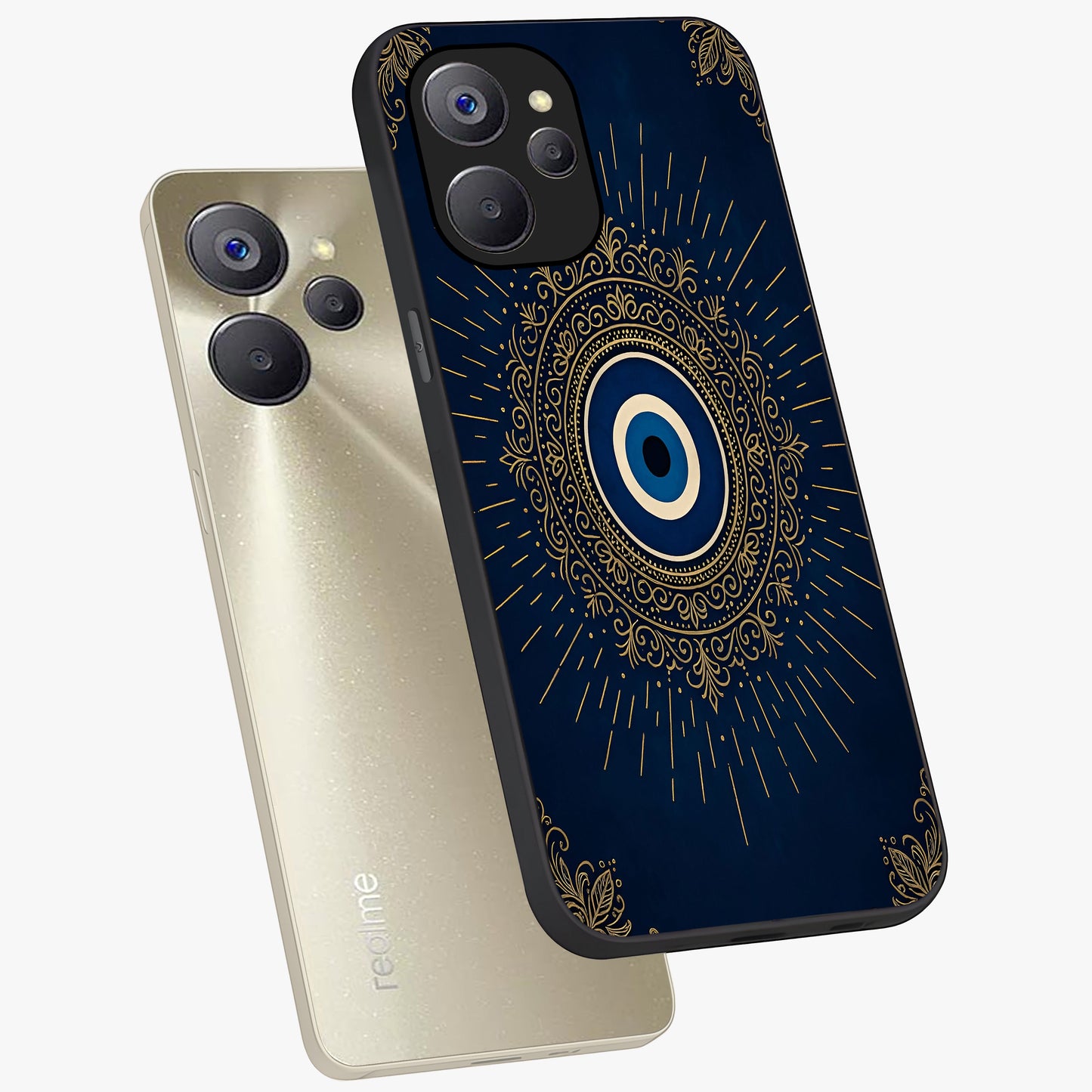Golden Celestial Charm Glass Case displayed in angled mockup highlighting sparkling cosmic charm design with celestial aesthetic.