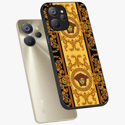 Golden Lotus Glow Glass Case displayed in angled mockup highlighting radiant lotus illustration with spiritual aesthetic.