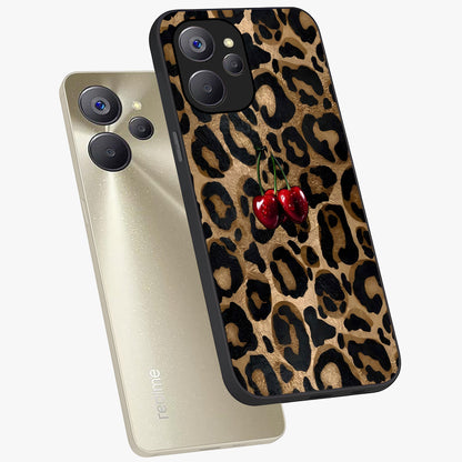 Leopard Wild Cherry Glass Case displayed in angled mockup highlighting bold animal print design with playful cherry aesthetic.