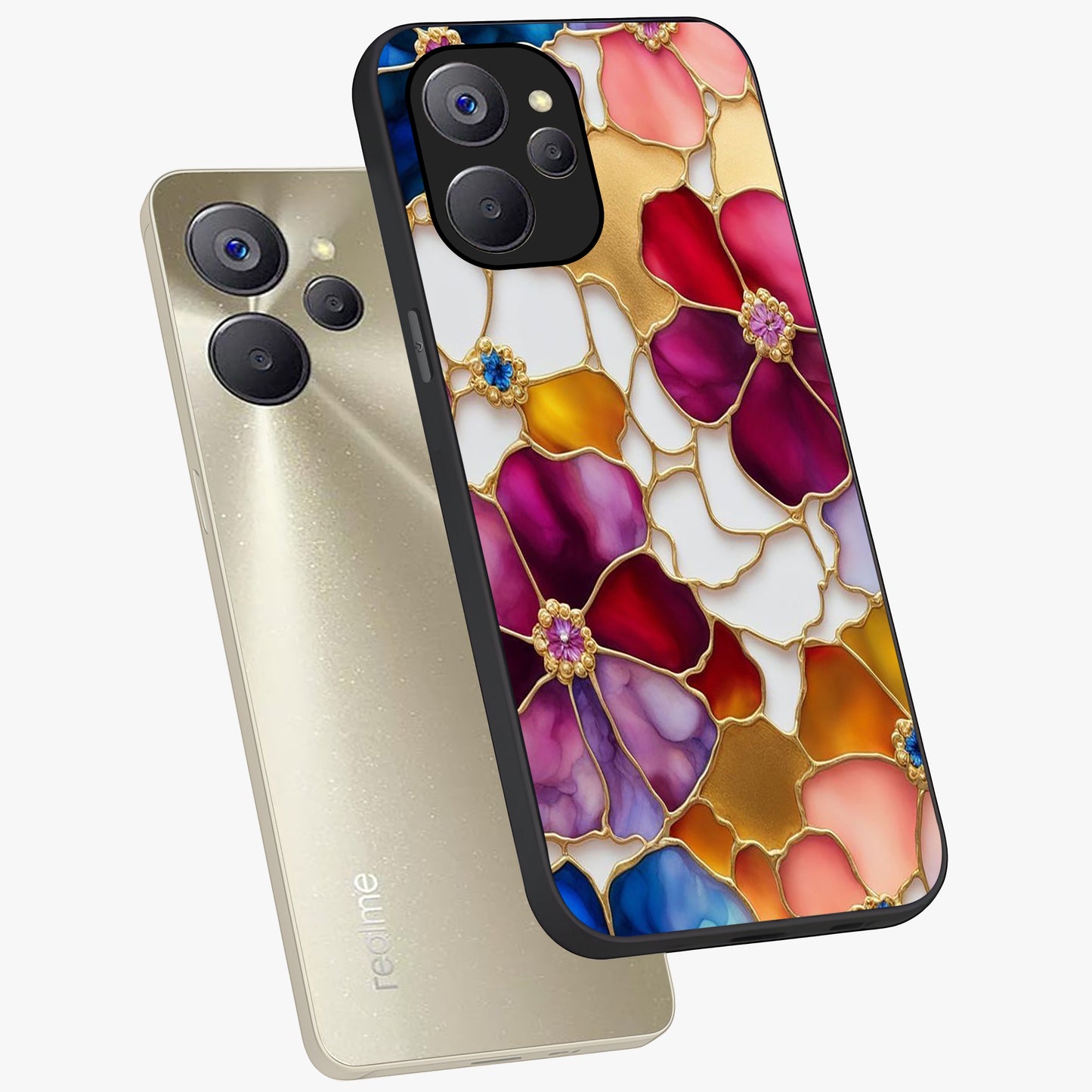 Marble Flower Pattern Glass Case displayed in angled mockup highlighting elegant marble floral design with modern aesthetic.