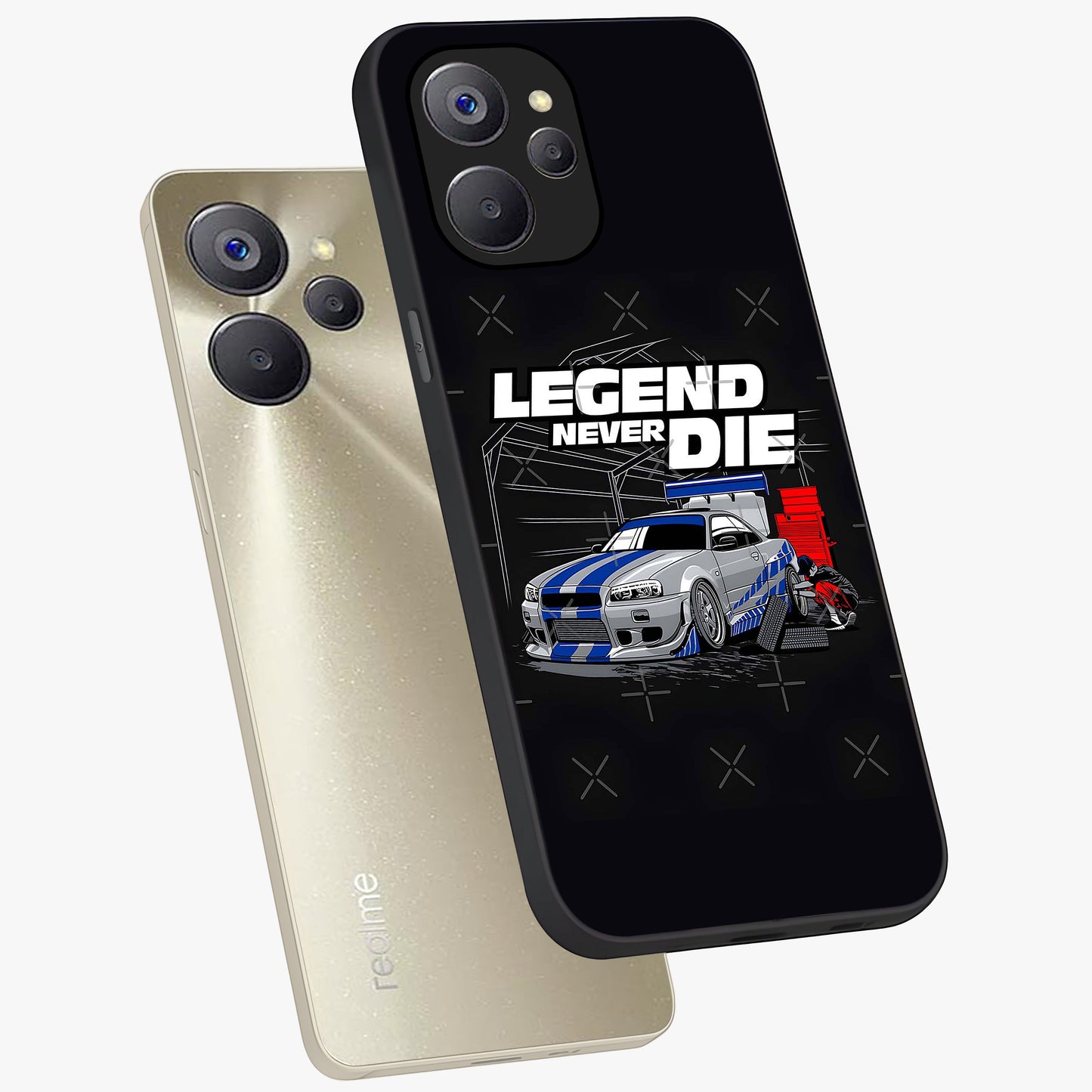 Midnight Racing Legacy Glass Case displayed in angled mockup highlighting dynamic automotive design with bold midnight aesthetic.