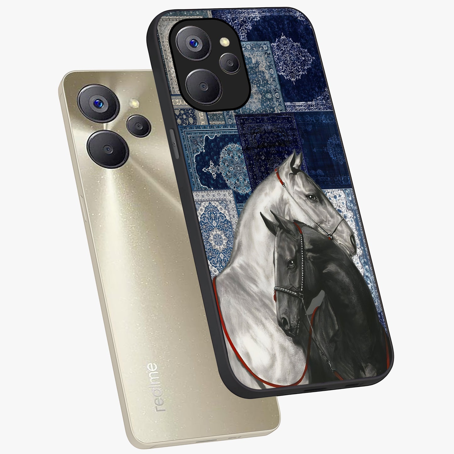 Midnight Stallion Blues Glass Case displayed in angled mockup highlighting powerful stallion illustration with deep midnight tones.