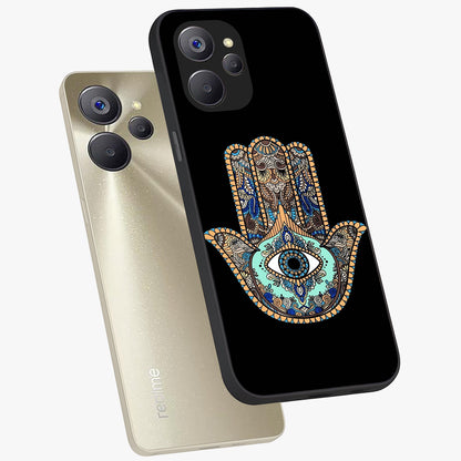 Mystic Hamsa Eye Glass Case displayed in angled mockup highlighting spiritual hamsa symbol with mystical aesthetic style.