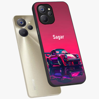 Neon Pink Porsche Glass Case displayed in angled mockup highlighting sleek neon pink car design with racing aesthetic.