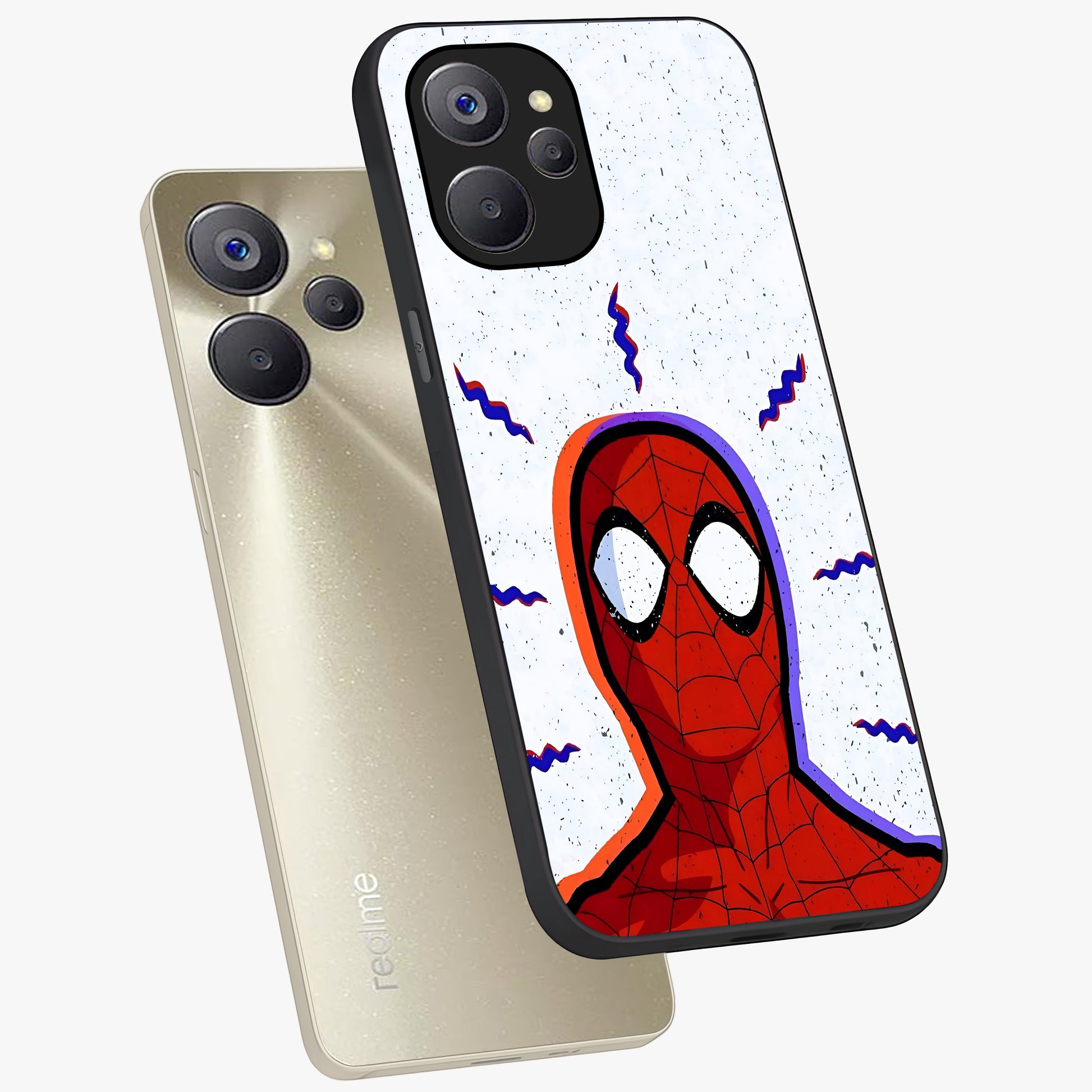 Omg Spiderman Glass Case displayed in angled mockup highlighting dynamic hero illustration with action comic aesthetic.