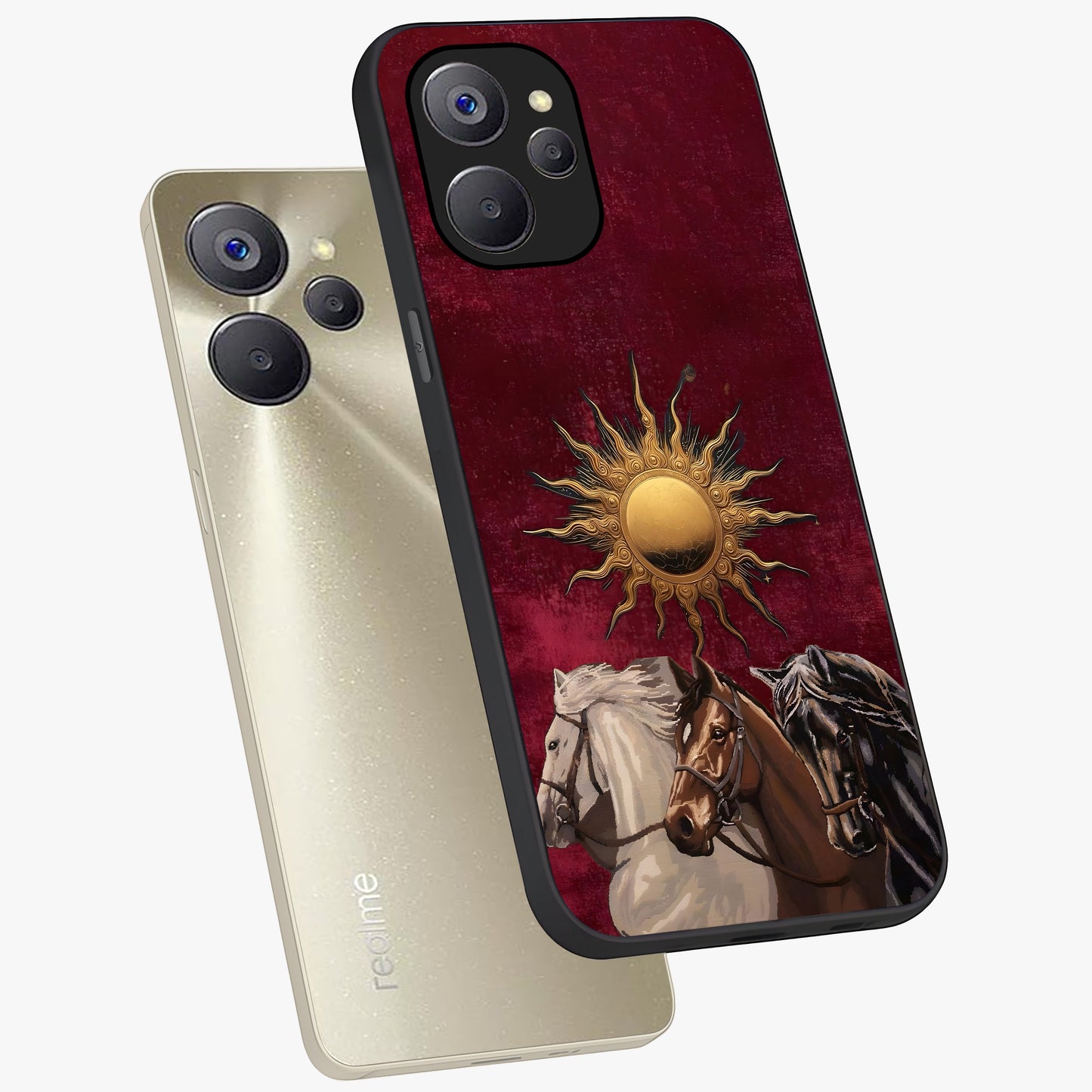 Solar Riders Glass Case displayed in angled mockup highlighting powerful rider illustration with radiant solar aesthetic.