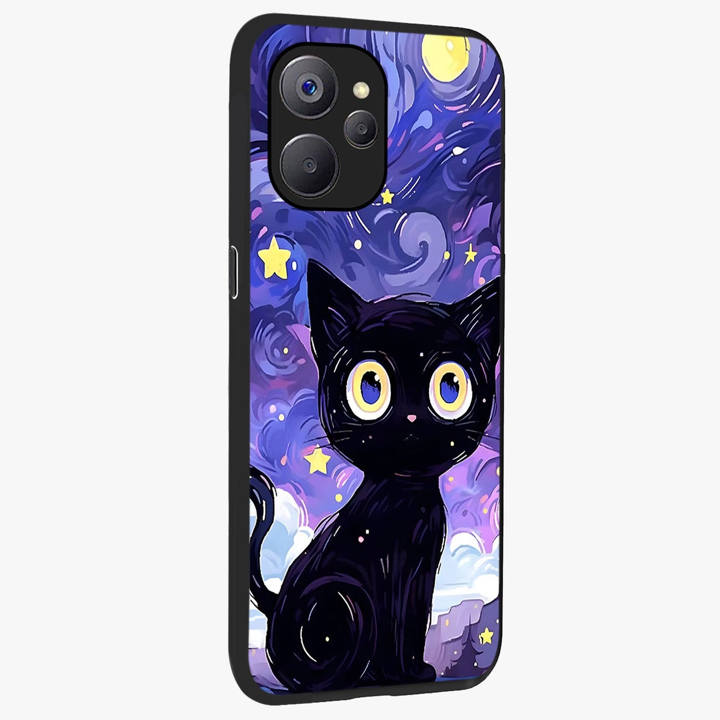 Abstract Cat Art Glass Case upright view showcasing creative feline illustration and aesthetic artistic style.