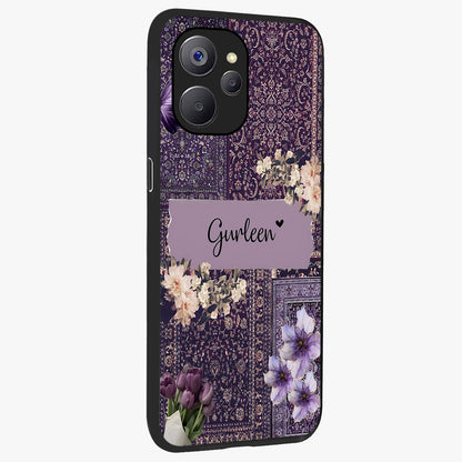 Antique Floral Whisper Custom Name Glass Case upright view showcasing delicate floral artwork with custom name feature.