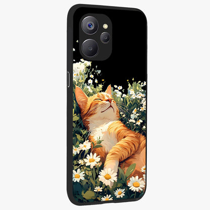 Blissful Bloom Cat Glass Case upright view showcasing charming cat design surrounded by blooming floral elements.