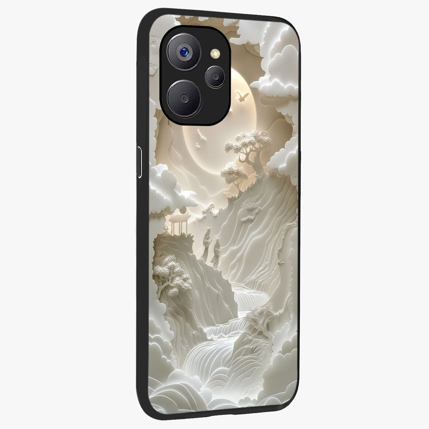 Celestial Origami Glass Case upright view showcasing creative origami artwork with modern celestial style.