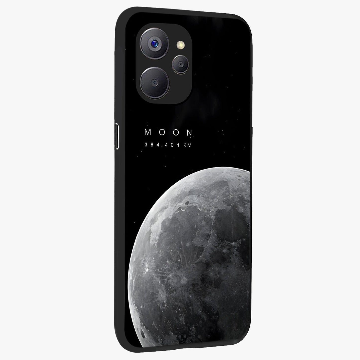 Cosmic Moon Glow Glass Case upright view showcasing luminous moon illustration with dreamy cosmic style.