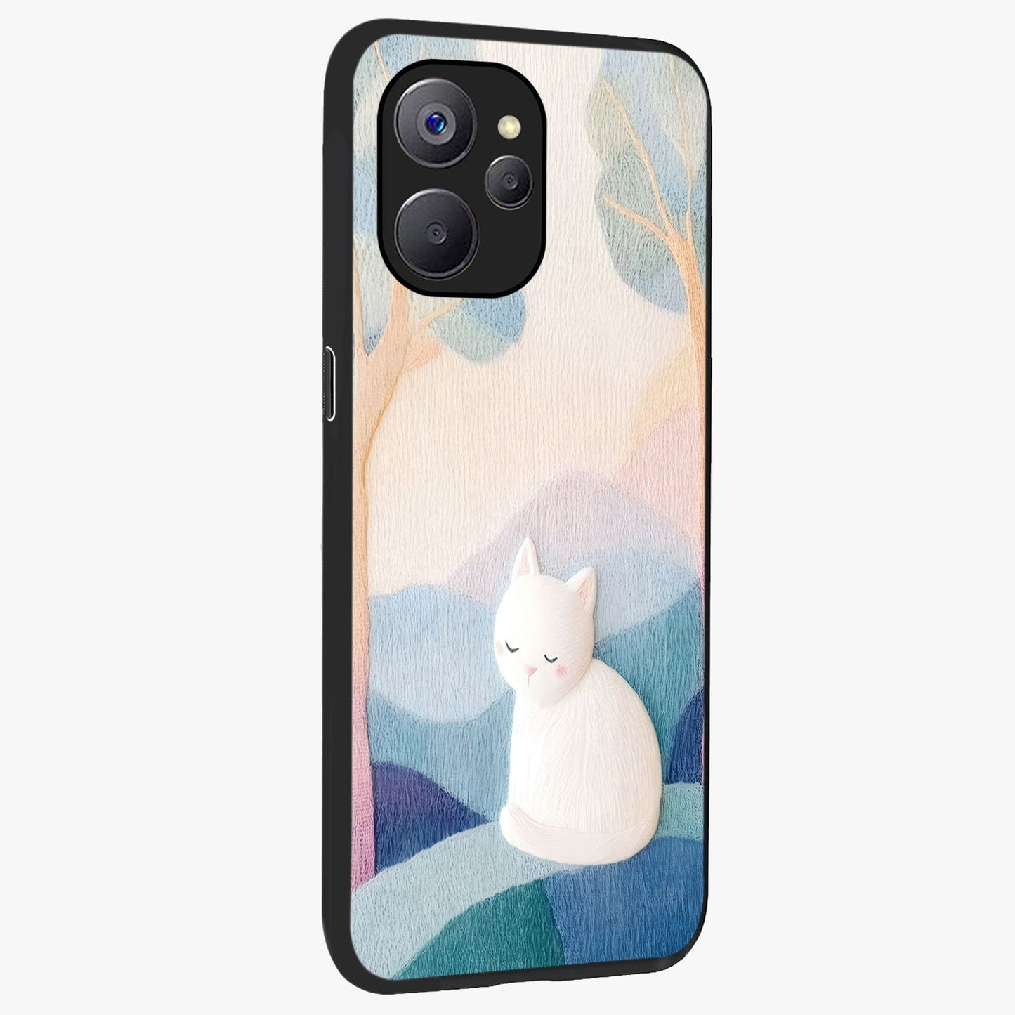 Cotton Dream Cat Glass Case upright view showcasing charming cat artwork with cozy dreamy theme.