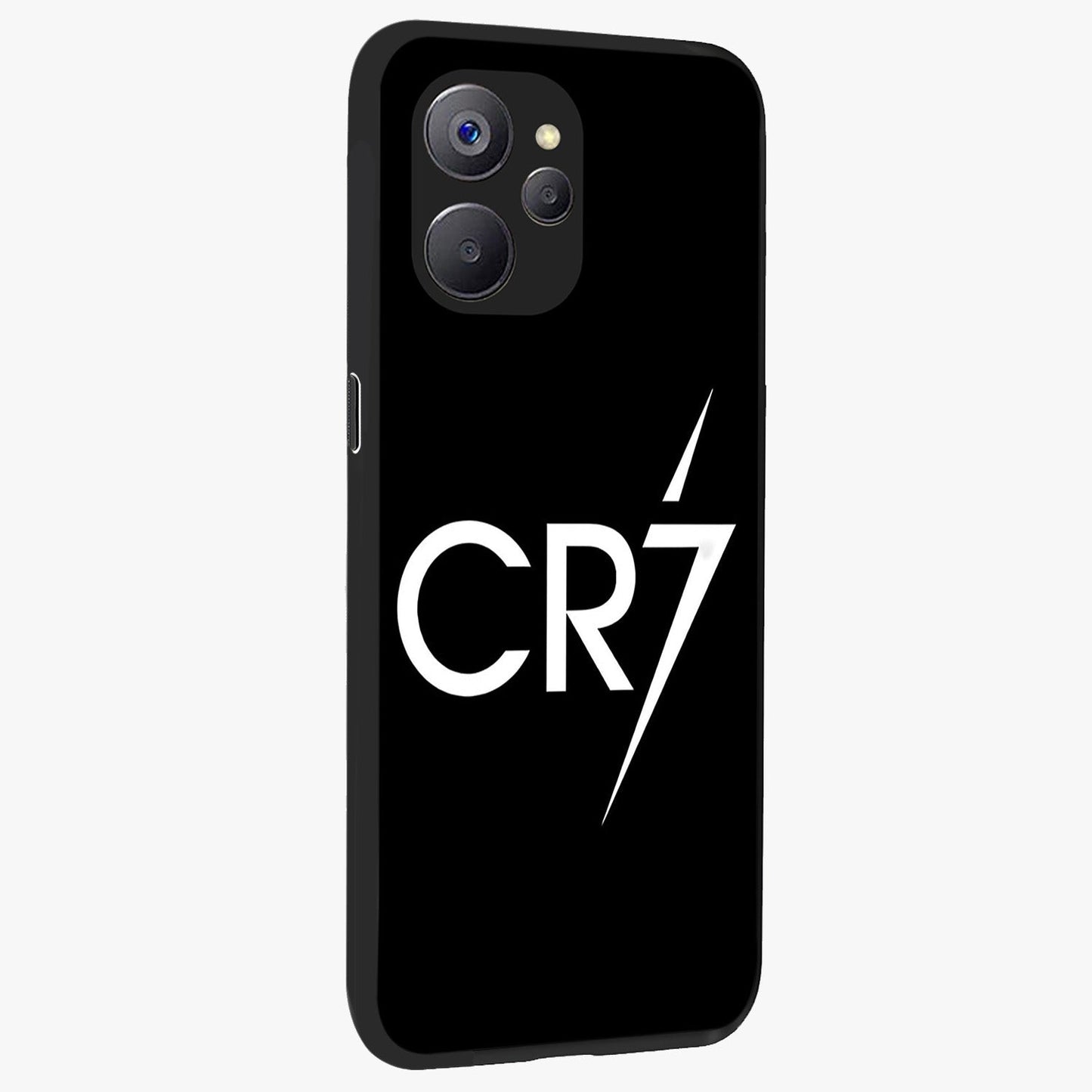 Cr7 Elite Strike Glass Case upright view showcasing energetic football inspired design with modern sports aesthetic.