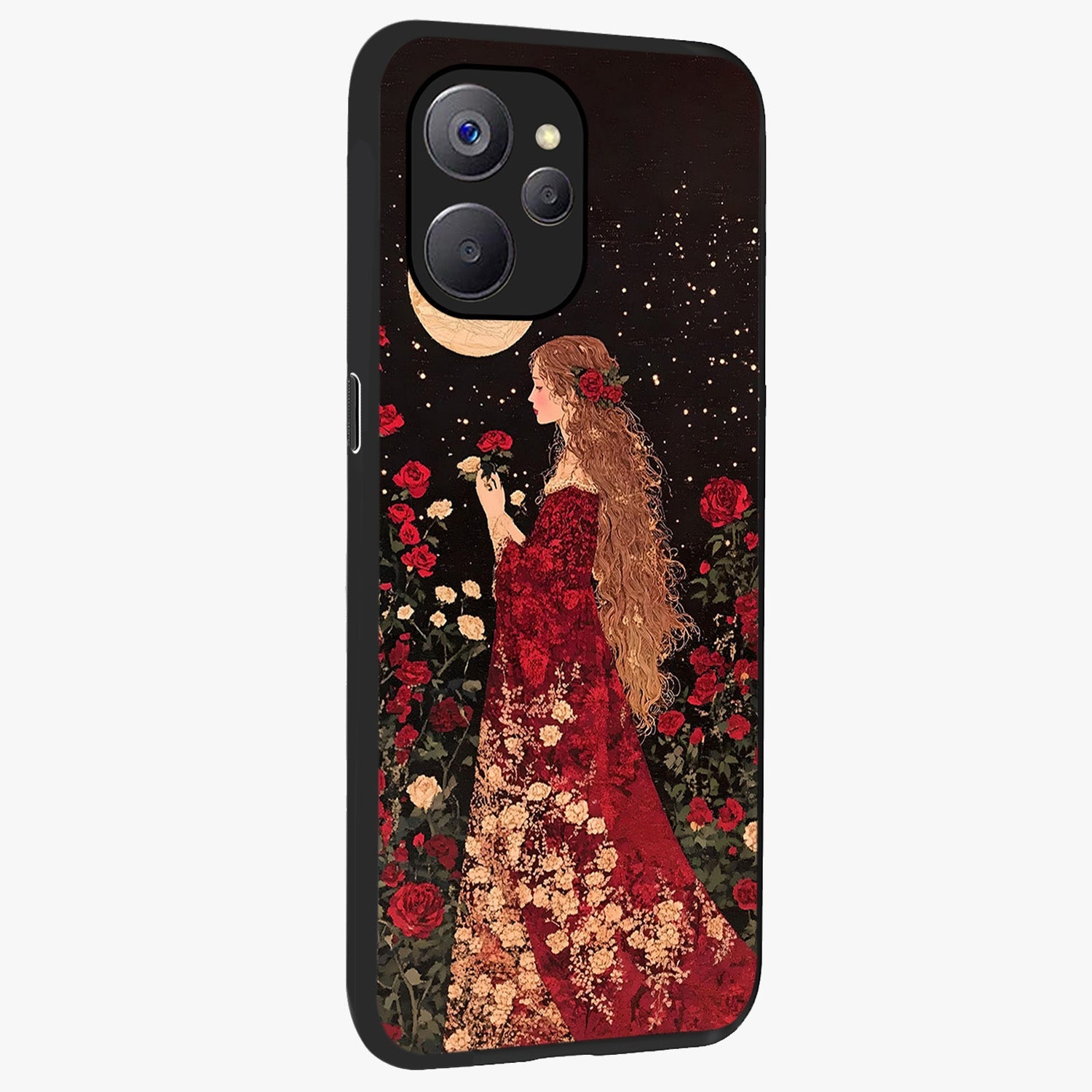 Crimson Dreams Glass Case upright view showcasing dreamy red toned artwork with modern aesthetic style.