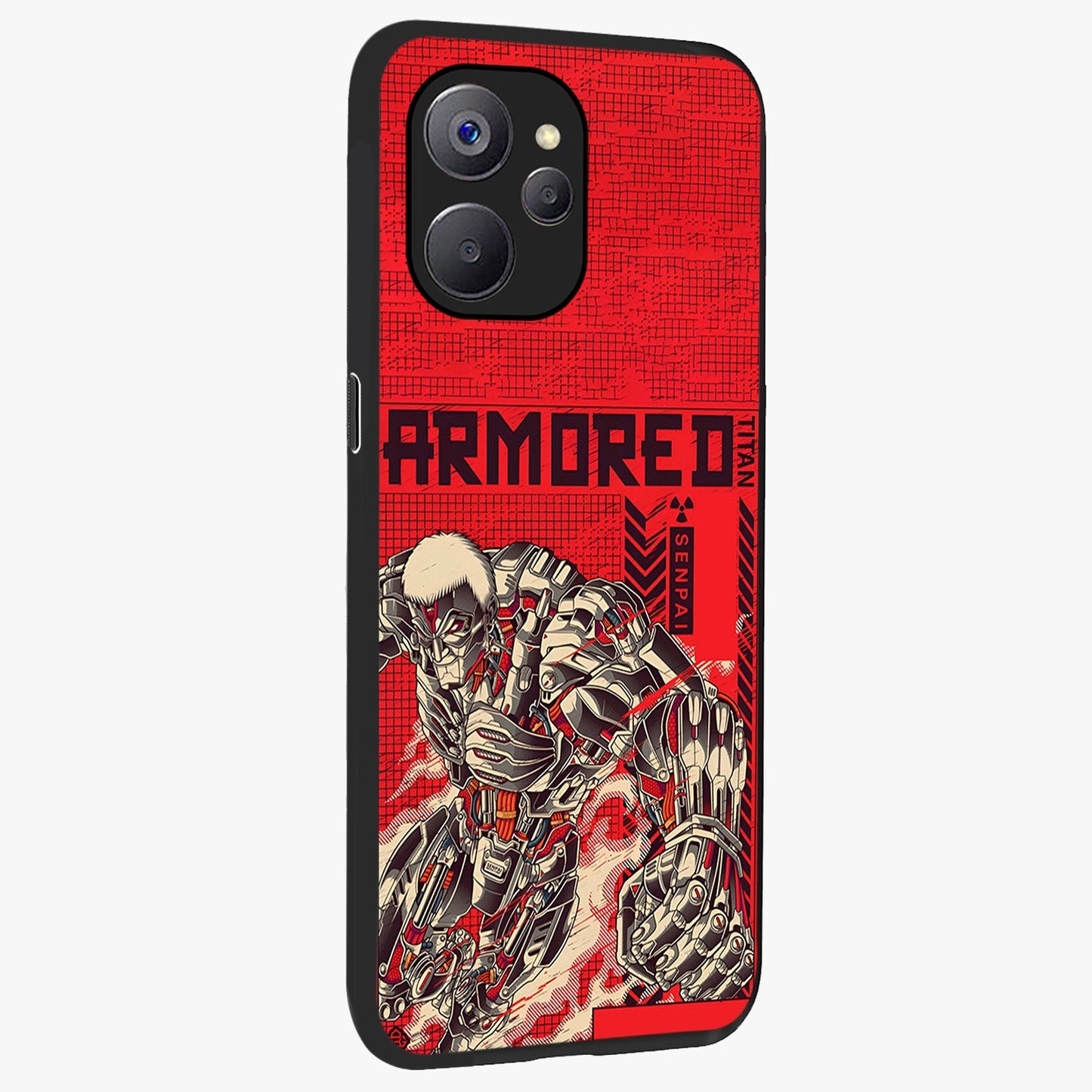 Crimson Mecha Titan Glass Case upright view showcasing dynamic robotic titan design with sci-fi inspired theme.