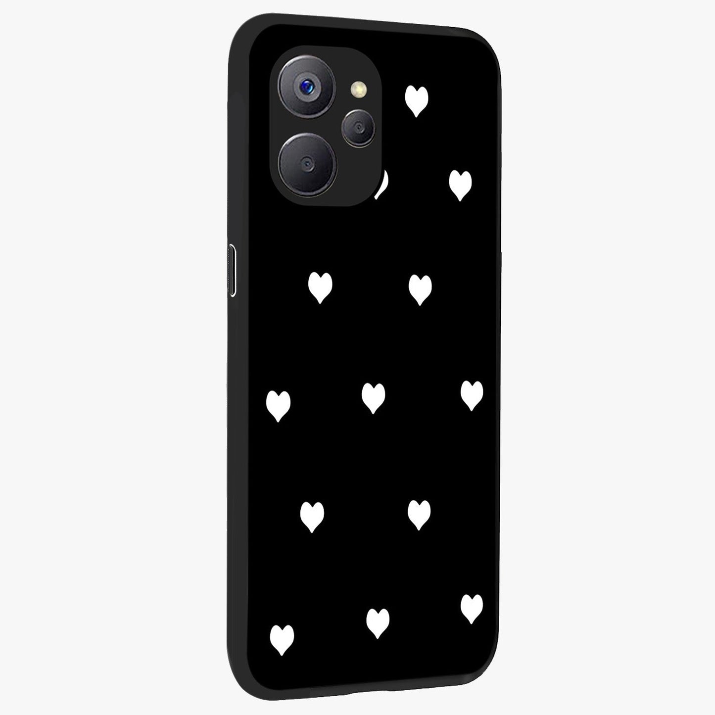 Cute And Simple White Hearts Glass Case upright view showcasing simple white hearts artwork with soft minimal theme.