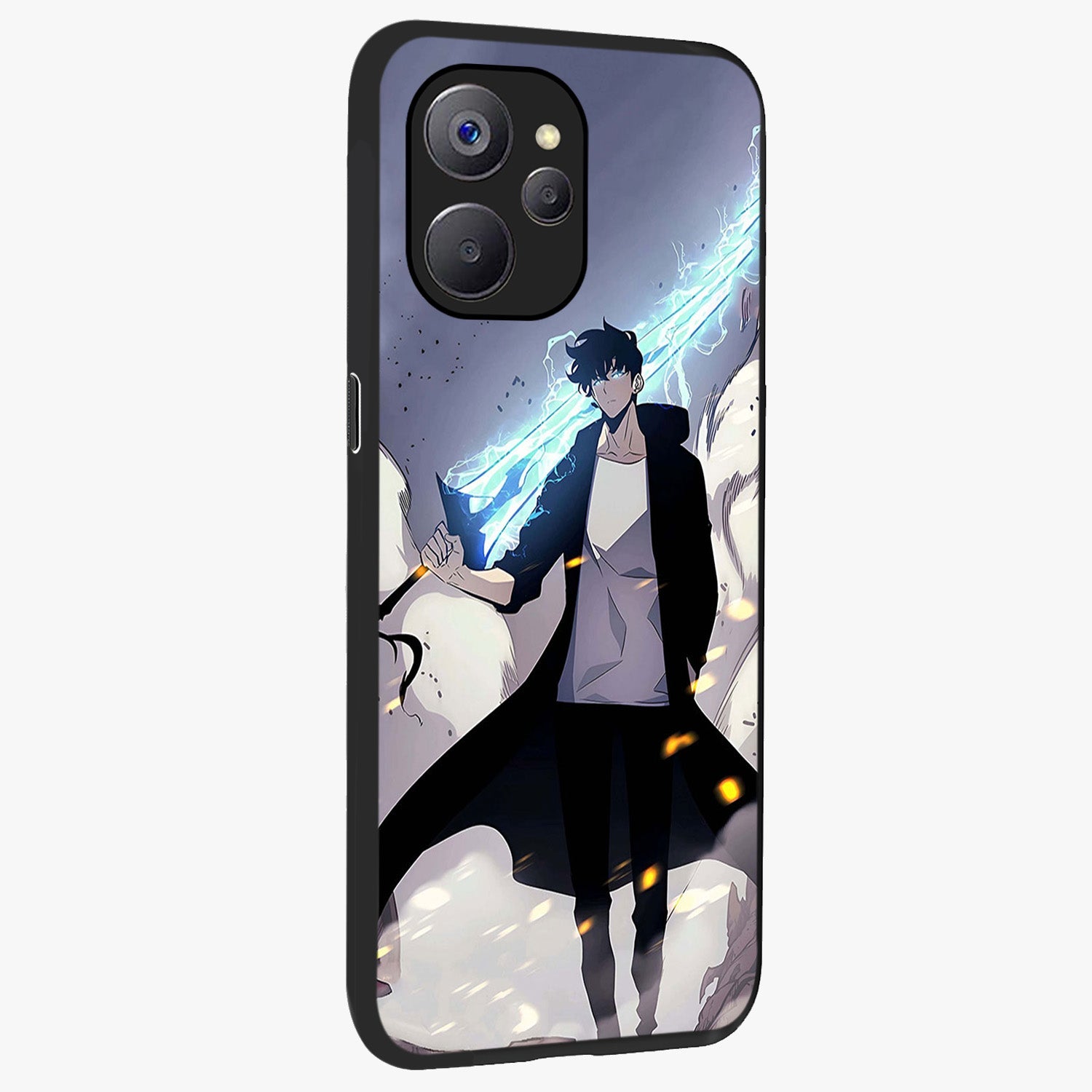 Dark Lightning Anime Warrior Glass Case upright view showcasing dramatic warrior artwork with dark lightning aesthetic.
