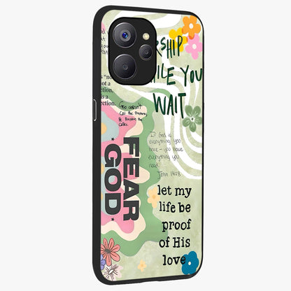 Faith Over Fear Glass Case upright view showcasing bold typography artwork with uplifting motivational theme.
