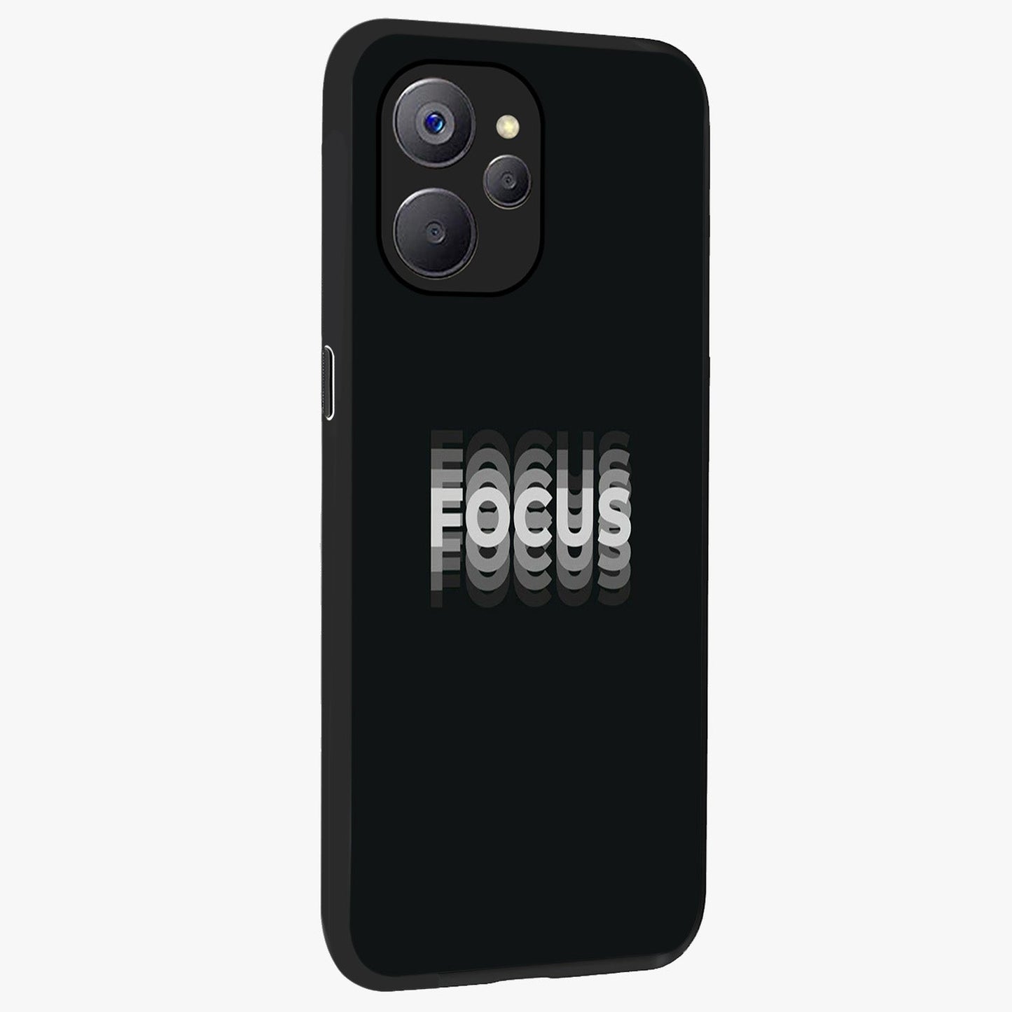 Focus Mode On Glass Case upright view showcasing strong typography statement with sleek motivational theme.